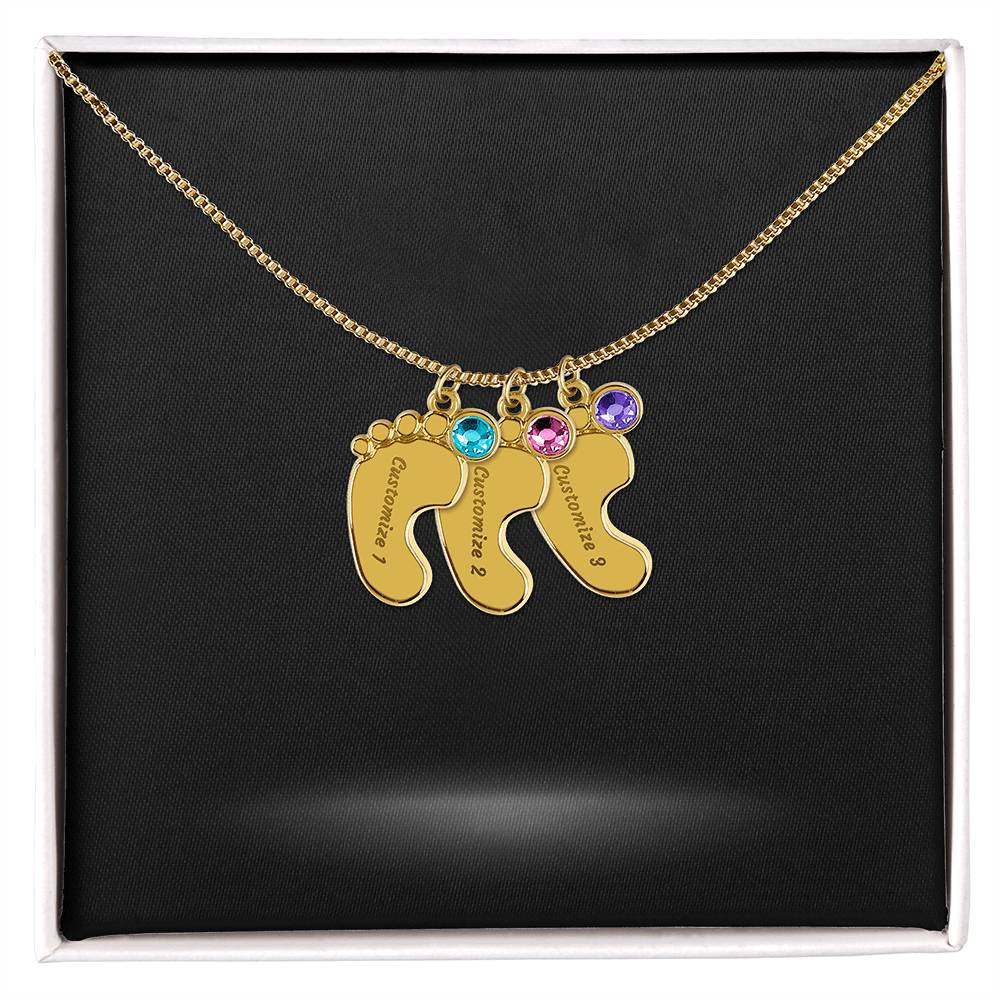 Baby Foot Name with Birthstone Necklace and Personal Message Card - Image 3