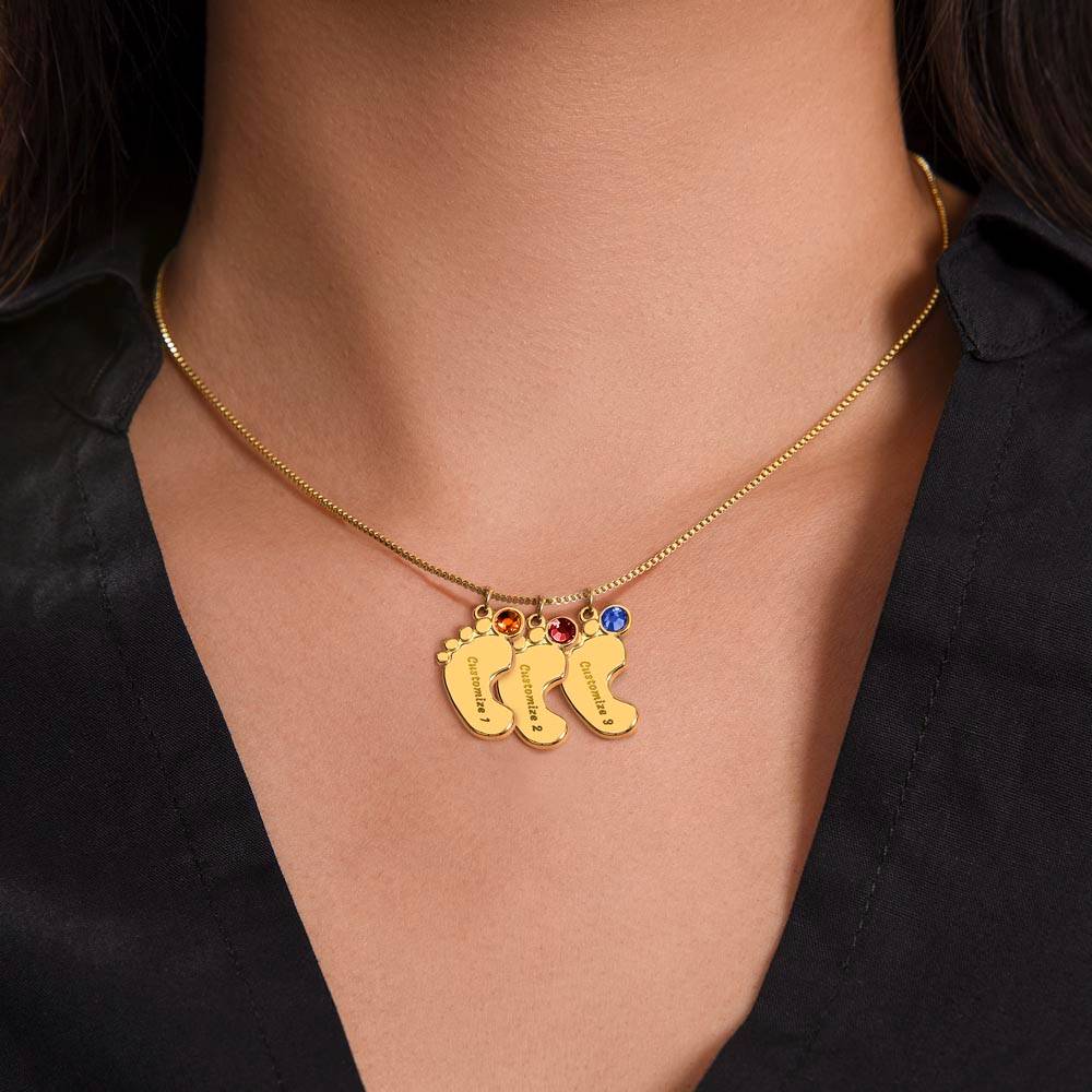Baby Foot Name with Birthstone Necklace and Personal Message Card - Image 9